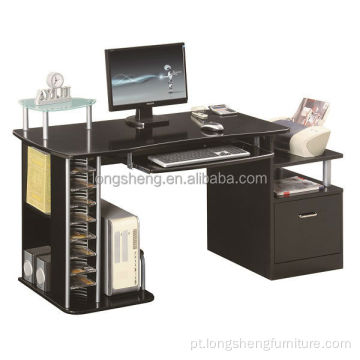 Design de mesa de computador com rack e gabinete de arquivo